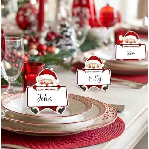 50pcs Christmas Place Cards for Table Setting Santa Claus Table Name Cards for Holiday Party Buffet Dinner Tented Foldable (Santa Claus)