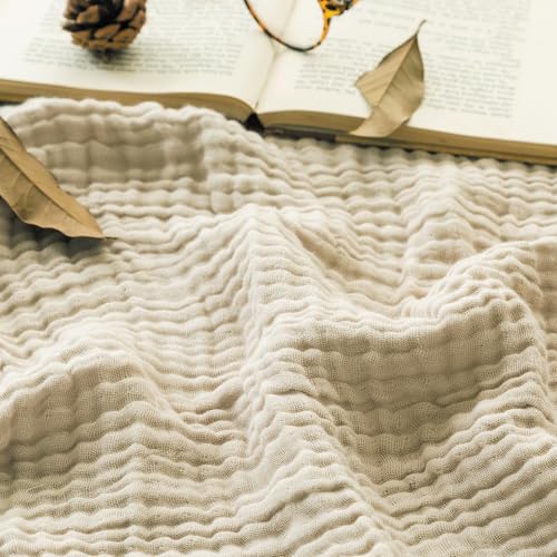EMME King Size Muslin Cotton Blanket Beige 108x90 Inches Bed Layering