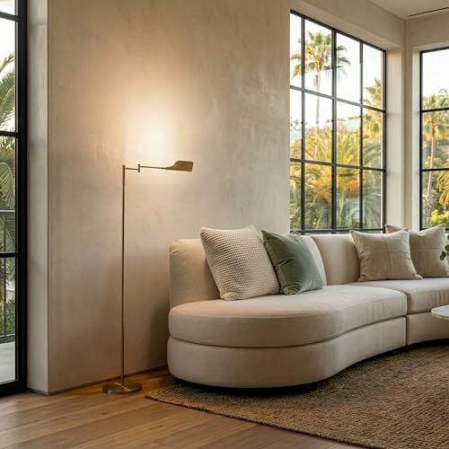 Brightech Leaf Pharmacy LED Floor Lamp - Dimmable Tall Brass Gold Reading Light