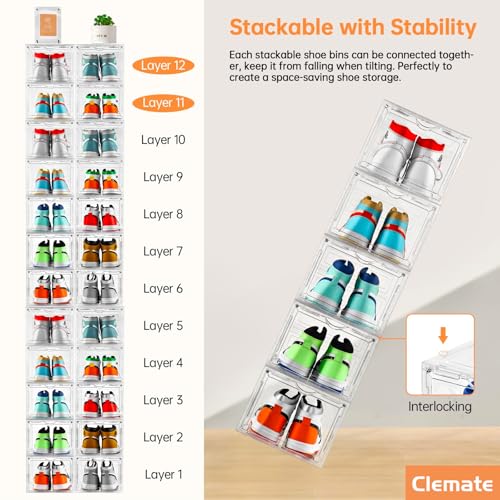 XLarge Clear Shoe Storage Box - Stackable Drop Front Organizer for Sneakers US12