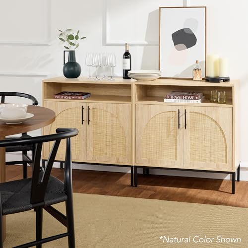 Arched Rattan Sideboard Buffet Cabinet - White, Entryway & Living Room Storage