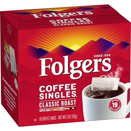 Folgers Medium Roast Coffee Singles Pack of 12 - 228 Single Serve Bags - Classic Roast / 19 Count