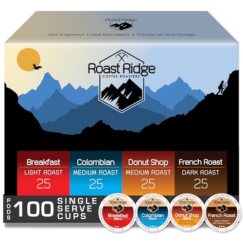 Roast Ridge 100-Pack Single Serve Coffee Pods for Keurig - Variety Pack, Light to Dark Roasts