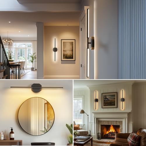 Wireless Rechargeable Wall Sconce Set of Two with 360° Rotation, Dimmable 3000K-6000K, 28 Inch - Wall Decor Lighting
