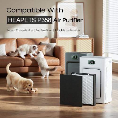 Replacement Air Filter Pack for HEAPETS P358 Pet Air Purifier - 4 HEPA + 12 Pre-Filters