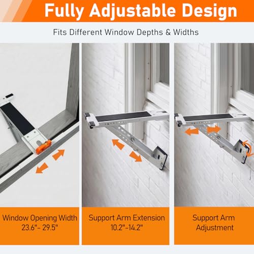 No Drill Window AC Bracket Support - Supports Up to 165 lbs, Adjustable for Small Windows - Variation of No Drilling, Up to 165lbs