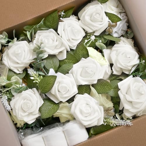 White Wedding Aisle Decorations Set of 10 - Artificial Chair Flowers & Ribbons