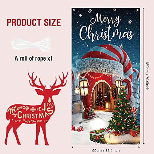 Irenare Christmas Decorations Merry Christmas Door Cover Xmas Background Banner Xmas Door Hanging Covers Photo Booth Props for Winter Party Decorations Supplies, 70.9 x 35.4 Inch (Classic Style)