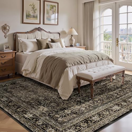 8x10 Rectangular Vintage Washable Area Rug - Brown Boho Non Slip Low Pile