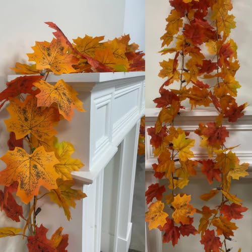 2 Pack Battery Operated Fall Garland with Lights 9.8FT Orange Leaves & 8 Lighting Modes