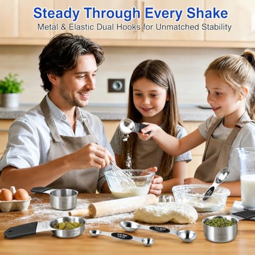 Black Magnetic Measuring Cups and Spoons Set - 15 pcs Stainless Steel Kitchen Utensils
