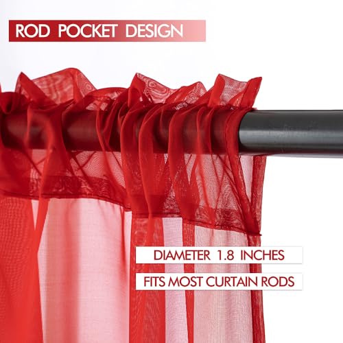 MIULEE Christmas Half Window Sheer Curtain Valance, Extra Wide Rod Pocket Voile Drape for Kitchen Cafe Bathroom Small Window One Panel 60 x 18 Inch Haute Red