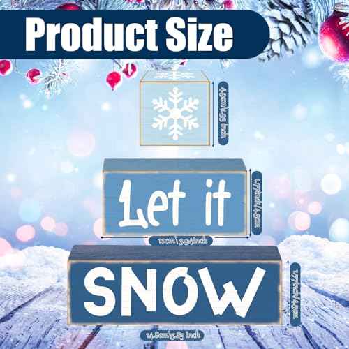 3 Pcs Winter Let It Snow Tiered Tray Decor Table Sign Winter Theme Wood Decorations Centerpiece Decor for Party Gift Desk(Stylish Style)