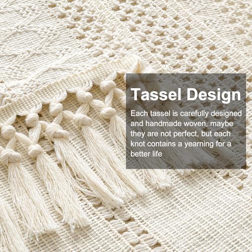 OTOSTAR Ivory Macrame Table Runner 12x108 Inches Boho Farmhouse Decor