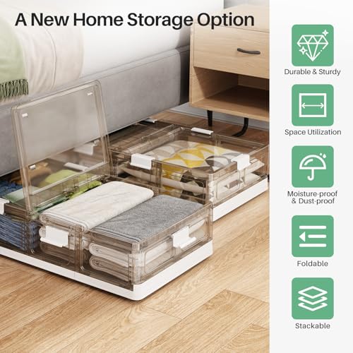 Large Under Bed Storage Containers 2 Pack - Foldable, Wheeled, Dust-Proof Clothes Shoe Organizer