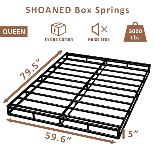 SHOANED Queen Size 5 Inch Low Profile Noise-Free Metal Box Spring Bed Foundation
