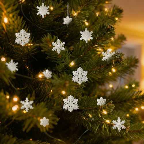 100pcs Small Snowflakes for Craft, White Glitter Resin Mini Snowflake Ornament Christmas Decorations for Christmas Embellishments Xmas Tree Winter Party DIY Craft Decor