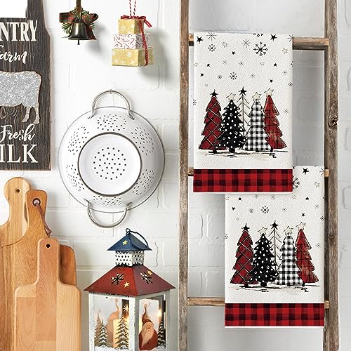 Red & Black Christmas Kitchen Towels Set of 4 - 18x26 Inches, Artoid Mode