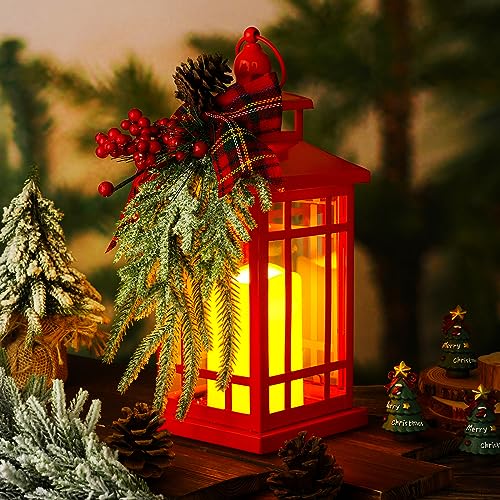 14-Inch Red Christmas Lantern with Battery Power Decor