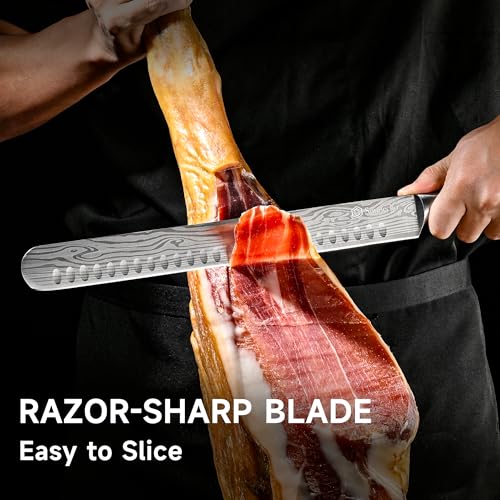 Sunnecko BBQ Carving Knife Set - 12 Inch Slicing & 7 Inch Boning Knife with Pakkawood Handles - Variation: 12 Inch Carving Knife with 7 Inch Boning Knife