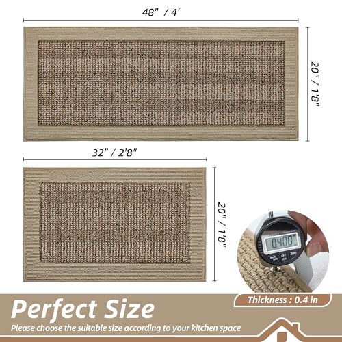 BEQHAUSE Taupe Kitchen Rugs Set of 2 - Non Slip Washable 20x32 & 20x48 Inches