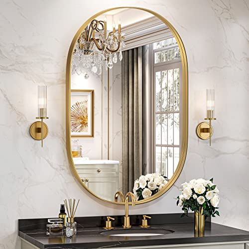 Brightify Gold Oval Wall Mirror 36x24 Inch Modern Bathroom Vanity Mirror