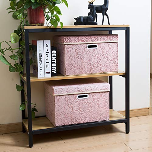PRANDOM Large Foldable Pink Storage Boxes with Lids 3-Pack - 43x30x30cm