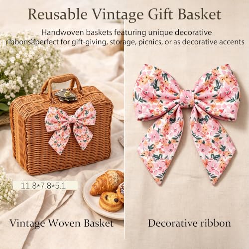 Pink Spa Gift Basket for Women - 15-Piece Self Care Set with Rattan Suitcase