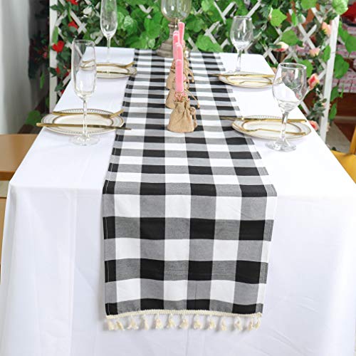 Partisout Buffalo Check Table Runner Checked Table Runner with Tassel Bluffalo Plaid Table Runners Washable Cotton Linen Table Cover Gingham Table Runners