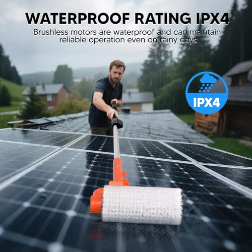 Electric Solar Panel Cleaning Brush and Pole - 20FT Telescopic Water Fed Brush - Orange