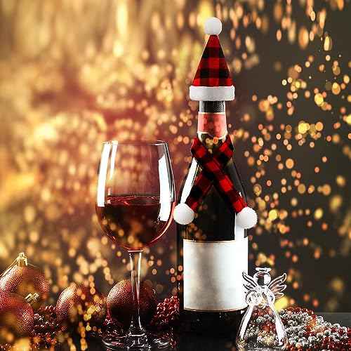 Bencailor 12 Pcs Mini Santa Hats for Crafts Small Christmas Wine Bottle Santa Hats Scarfs Tiny Snowman Hat for Xmas Ornaments Party (Red,Black,White)