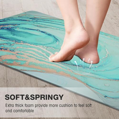 Teal Anti-Fatigue Kitchen Mat Set of 2 - 17.3 x 29 & 47 Inches, Non-Slip, Waterproof
