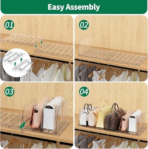 SPACEKEEPER Adjustable Clear Shelf Dividers for Closet, 2 Pack - Purse & Bag Organizer