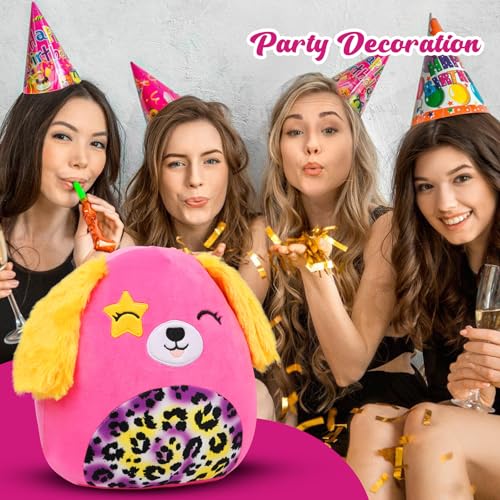 12¡± Hot Pink Dog with Leopard Belly Plush Pillow Soft Stuffed Animal Cute Plush Toy Birthday Christmas Festival Gifts for Kids Valentine's Day Gifts for Girlfriend