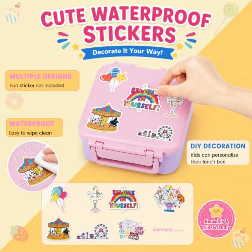 Kids Bento Lunch Box with Thermo Jar - Pink, Leak-Proof 3-Compartment Kids Lunch Container