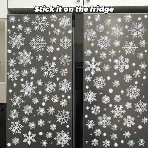 207 PCS Glitter Snowflake Window Clings, Christmas Window Clings for Glass Windows, Double Sided Reusable Christmas Window Stickers& Decals, Winter Clings for Christmas Decorations (9 Sheets)