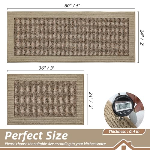 Kitchen Rugs Set of 2 - Non Slip Washable 24x36 & 24x60 Taupe - Rectangular