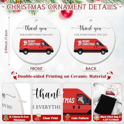 Christmas Mailman Gift Mail Carrier Ceramic Ornament Mail Truck Ornament Thank You for Everything You Do Christmas Tree Decoration Mail Driver Appreciation Gift for Postal Worker