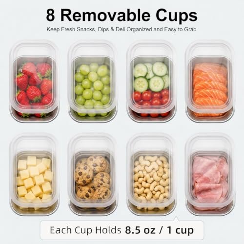 Insulated Snack Box with 8 Stainless Steel Cups & Ice Pack - Kids Travel & Picnic Container Variation of 8 Compartment With Ice Pack