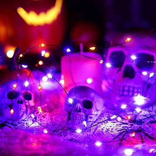 2 Pieces Halloween Fairy String Lights 10 ft 30 LED String Lights Copper Wire Fairy Lights for Halloween Christmas Wedding Party Patio Decoration, Orange, Purple