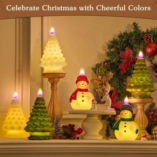 Meonum 1 Pack Snowman Flameless Candle Red – Battery-Operated Scented Wax Snowman with Timer