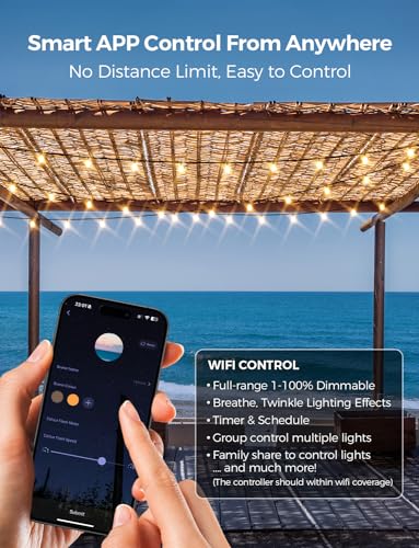 XMCOSY+ 100Ft Smart Outdoor String Lights with 50 G40 LED Bulbs, WiFi & App Control, Dimmable, Waterproof, Extendable