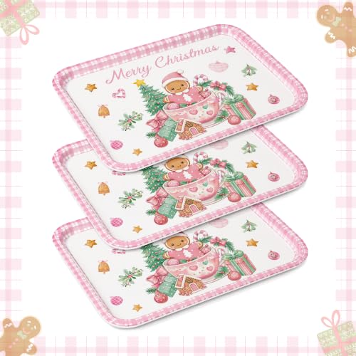 Christmas Serving Trays 3Pcs Pink Merry Christmas Reusable Melamine Platters - Holiday Party Decor