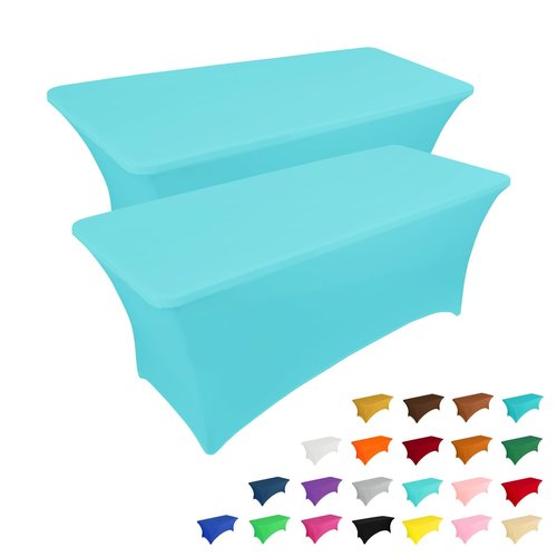 IVAPUPU 6FT Table Cloth for Rectangular Fitted Events Stretch Blue Mist Table Covers Washable Cover Spandex Tablecloth Protector for Party, Wedding, Cocktail, Banquet, Festival