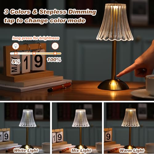 Liliful Cordless LED Touch Table Lamp - Gold and Rose Style, 4 Pack