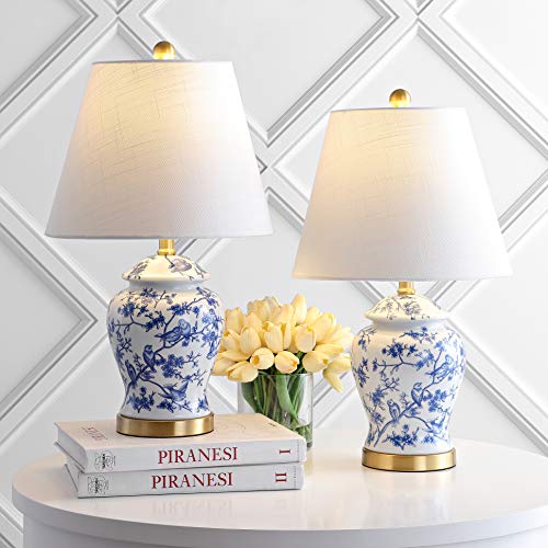 JONATHAN Y Penelope Set of 2 Blue/White Ginger Jar LED Table Lamps, 22"