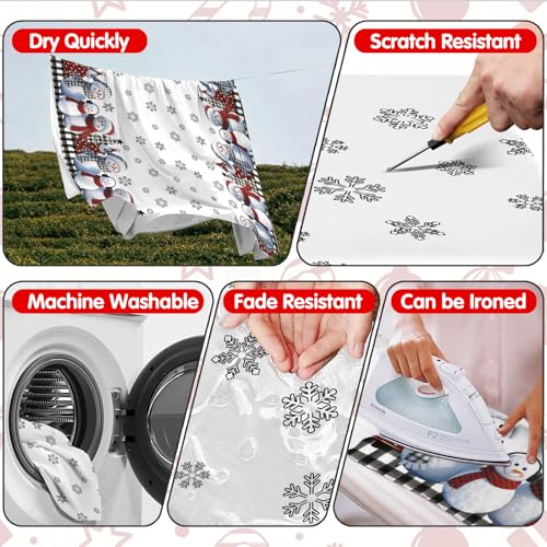 QIALETS 60x120 Inch Christmas Tablecloth, Snowman & Buffalo Plaid Tree Design, Water-Resistant