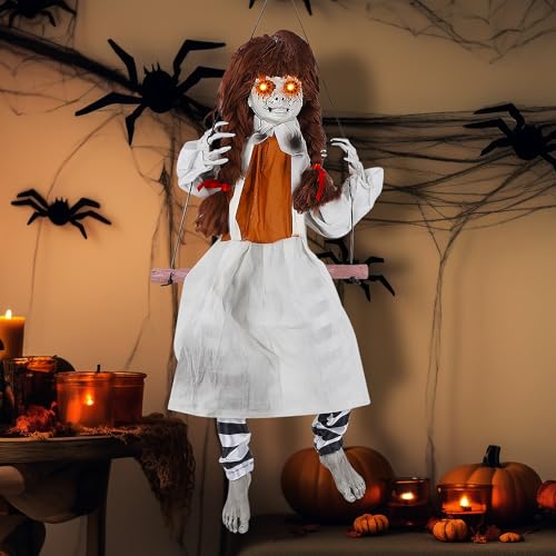 Animatronic Halloween Swing Girl Decor Outdoor Spooky Ghost with Sound & Touch Activation