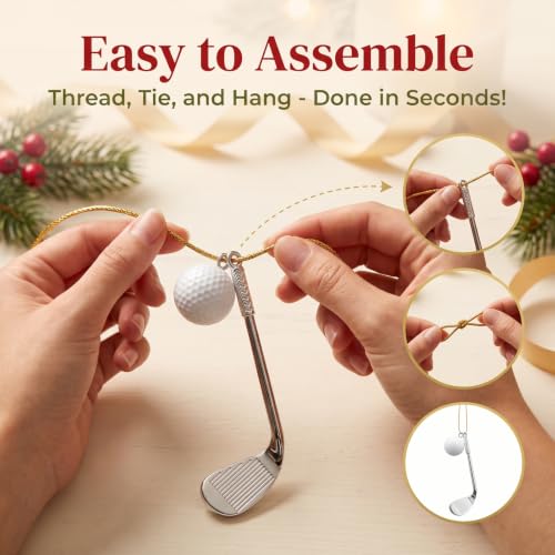 Golf Christmas Ornaments Set - White Golf Balls & Pins for Holiday Decor