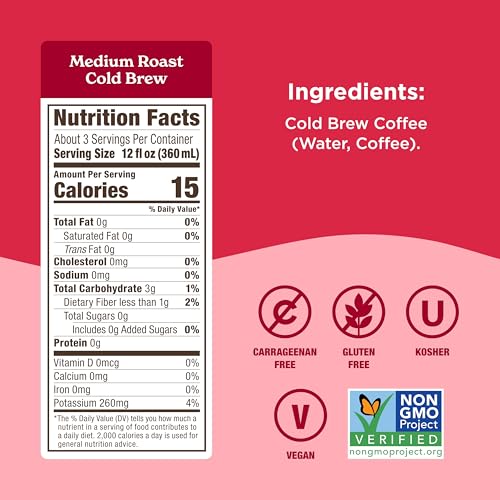 Califia Farms Medium Roast Cold Brew Coffee 32oz Pack of 6 - 100% Arabica, Unsweetened, Vegan & Shelf Stable